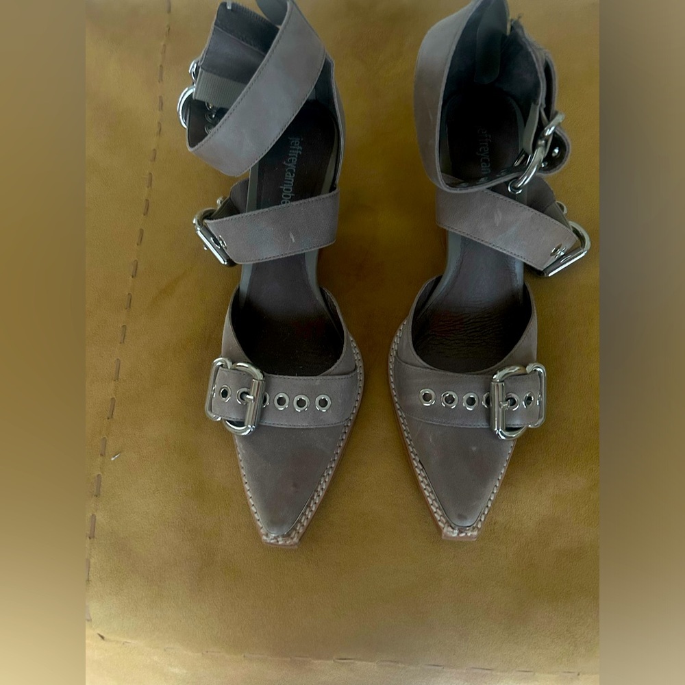 Jeffrey Campbell taupe leather pumps